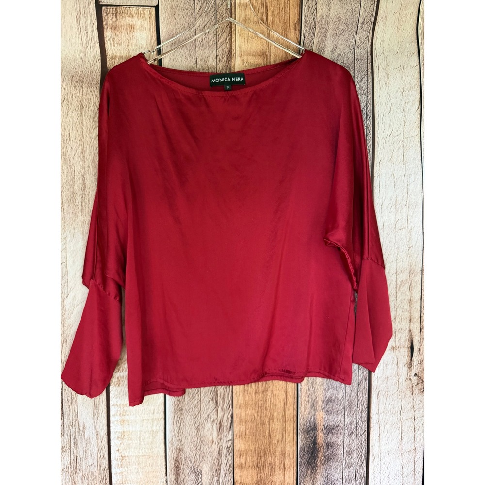 Monica Nera Silk Blouse‎ Top Red Minimalist Chic Lightweight Timeless Size Small